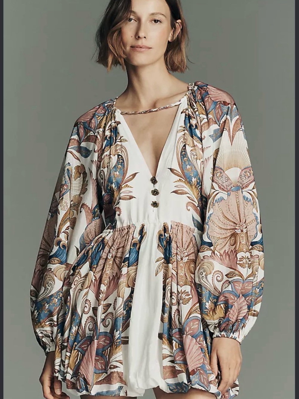 Farm Rio “Sea Garden” Mini Dress - STUNNING Shell Print Puff Sleeve XL NWOT